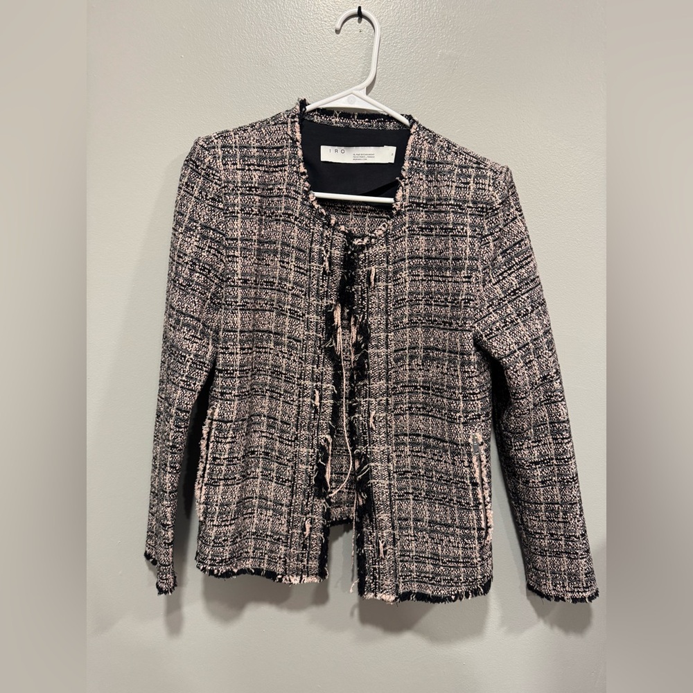IRO Tweed Open Front Blazer Pink and Black Size 6 US